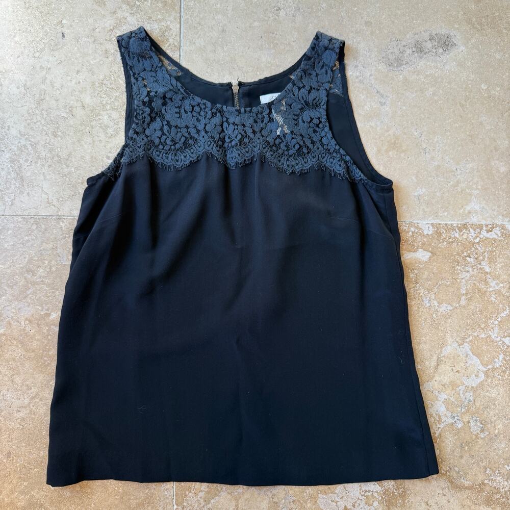 JCrew Womens 100% Silk Tank Size 6 Black Romantic Minimalist Academia Coquette
